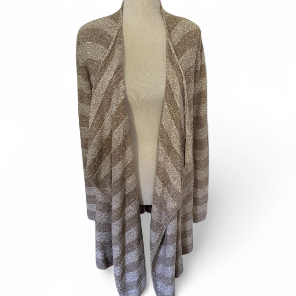 Barefoot Dreams Bamboo Chic Tan and Cream Striped Cardigan. Sz S/M. NWT